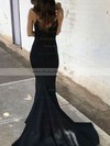Trumpet/Mermaid V-neck Sweep Train Satin Ruffles Prom Dresses #PDS020106061
