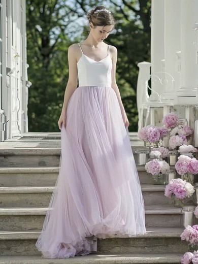 A-line Sweetheart Sweep Train Tulle Pleats Prom Dresses #PDS020106064
