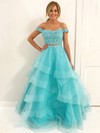 A-line Sweetheart Floor-length Lace Organza Lace Prom Dresses #PDS020106068