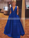 A-line V-neck Floor-length Bow Satin Prom Dresses #PDS020106112