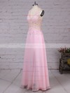 A-line V-neck Floor-length Tulle Chiffon Appliques Lace Prom Dresses #PDS020105116
