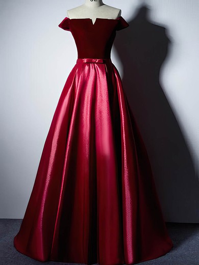 Ball Gown Off-the-shoulder Floor-length Satin Velvet Prom Dresses #PDS020106129