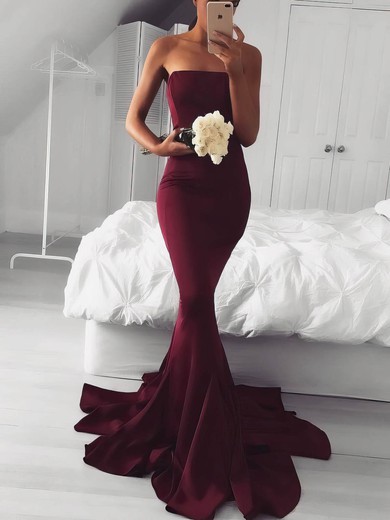 Trumpet/Mermaid Strapless Sweep Train Jersey Prom Dresses #PDS020106219