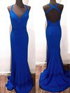 Trumpet/Mermaid V-neck Sweep Train Jersey Prom Dresses #PDS020106226