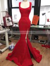 Trumpet/Mermaid Square Neckline Sweep Train Jersey Split Front Prom Dresses #PDS020106229