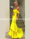 Trumpet/Mermaid Off-the-shoulder Sweep Train Jersey Cascading Ruffles Prom Dresses #PDS020106242