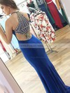 Sheath/Column Scoop Neck Sweep Train Tulle Jersey Beading Prom Dresses #PDS020106250
