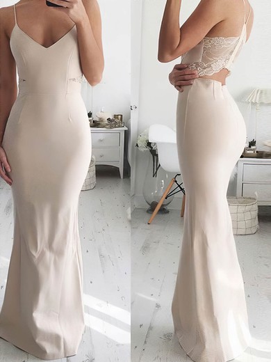 Sheath/Column V-neck Floor-length Jersey Lace Prom Dresses #PDS020106263