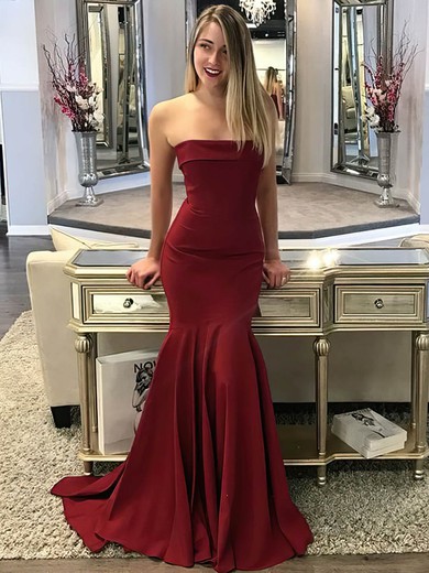 Trumpet/Mermaid Strapless Sweep Train Jersey Prom Dresses #PDS020106268