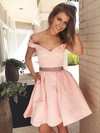 Ball Gown Off-the-shoulder Satin Short/Mini Beading Short Prom Dresses #PDS020106281
