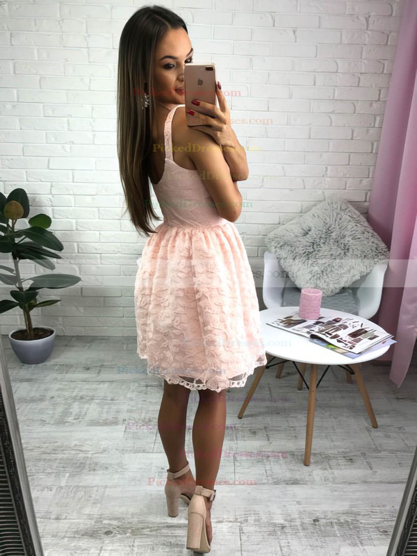 A-line V-neck Short/Mini Lace Lace Prom Dresses #PDS020106289