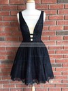 A-line V-neck Short/Mini Lace Sequins Prom Dresses #PDS020106301