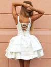Ball Gown V-neck Satin Short/Mini Tiered Short Prom Dresses #PDS020106318