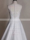 Elegant White Satin Tulle Scoop Neck Appliques Lace Sweep Train Wedding Dress #PDS00020535