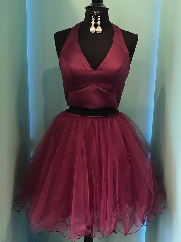 Ball Gown Halter Satin Tulle Short/Mini Short Prom Dresses #PDS020106326