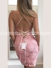 Sheath/Column Halter Lace Short/Mini Short Prom Dresses #PDS020106347