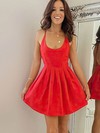 A-line Scoop Neck Silk-like Satin Short/Mini Ruffles Short Prom Dresses #PDS020106354
