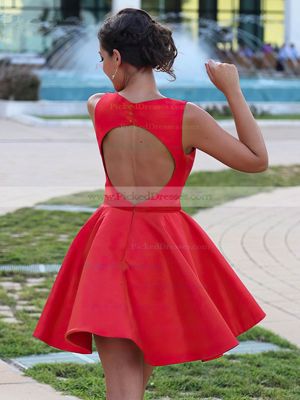 A-line V-neck Short/Mini Satin Ruffles Prom Dresses #PDS020106370