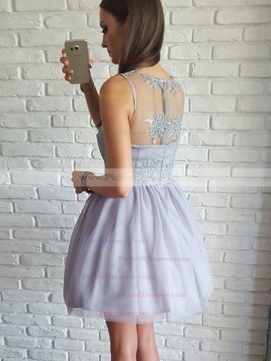 A-line Scoop Neck Short/Mini Tulle Appliques Lace Prom Dresses #PDS020106371
