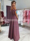 A-line Off-the-shoulder Floor-length Split Front Prom Dresses #PDS020106382