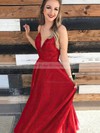 A-line V-neck Floor-length Satin Prom Dresses #PDS020106385
