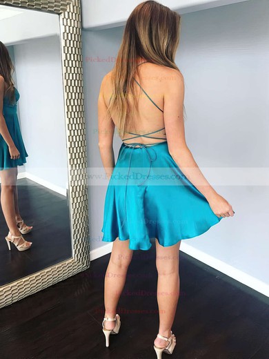 A-line Halter Short/Mini silk like satin Prom Dresses #PDS020106397