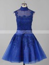 High Neck Tulle Appliques Lace Inexpensive Knee-length Short Prom Dresses #PDS020101414