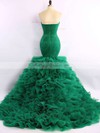 Trumpet/Mermaid Green Organza Court Train Cascading Ruffles Expensive Prom Dress #PDS020101683