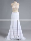 Two Pieces Sheath/Column Backless Chiffon Tulle Beading Halter Prom Dresses #PDS020101849