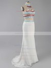 Sheath/Column Ivory Jersey Beading Sweep Train Two Pieces Prom Dresses #PDS020101850