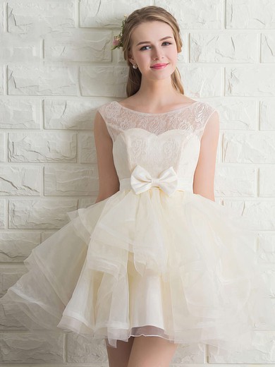 Fashion Scoop Neck Lace Tulle with Bow Short/Mini Prom Dress #PDS020102158