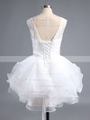 A-line Scoop Neck Lace Organza Short/Mini Bow Short Prom Dresses #PDS020102158