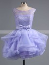A-line Scoop Neck Lace Organza Short/Mini Bow Short Prom Dresses #PDS020102158
