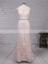Amazing Sheath/Column Tulle Sweep Train Appliques Lace Open Back Prom Dress #PDS020102160