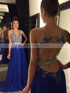 Scoop Neck Chiffon Tulle Beading Sweep Train Sexy Open Back Prom Dresses #PDS020102188