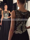 Best Scoop Neck Sweep Train Tulle Chiffon with Beading Black Prom Dresses #PDS020102320