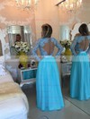 V-neck A-line Blue Tulle Lace with Beading Long Sleeve Prom Dresses #PDS020102323