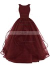 Ball Gown Burgundy Organza Beading Scoop Neck Prom Dresses #PDS020102390