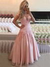 High Neck Chiffon Tulle Floor-length Pearl Detailing Short Sleeve Prom Dresses #PDS020102398