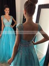 Different Princess V-neck Tulle Beading Backless Prom Dresses #PDS020102401