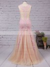 Trumpet/Mermaid Tulle Floor-length Appliques Lace V-neck Modest Prom Dresses #PDS020102421