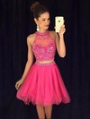 Two Piece A-line High Neck Tulle Short/Mini Beading Online Short Prom Dresses #PDS020102424
