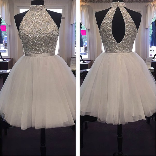 A-line High Neck Tulle Short/Mini Prom Dresses #PDS020102515