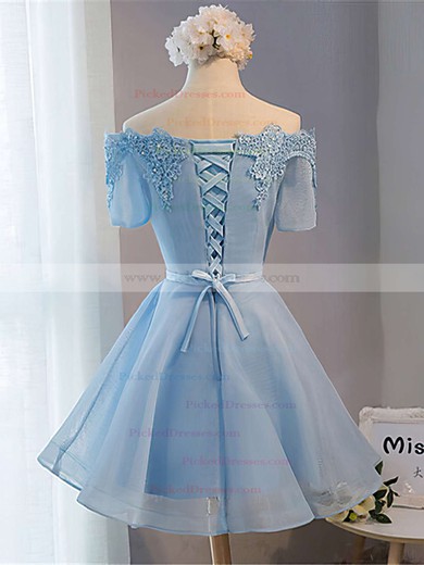 A-line Off-the-shoulder Satin Organza Short/Mini Prom Dresses #PDS020102547