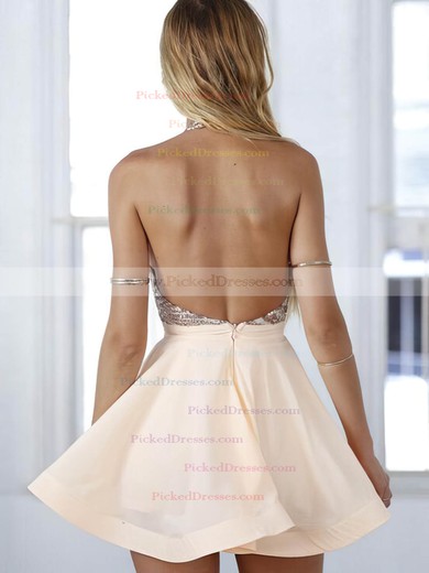 Backless A-line Halter Chiffon Short/Mini Sequins Summer Prom Dresses #PDS020102557