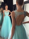 Stunning Scoop Neck Tulle Beading Floor-length Open Back Princess Prom Dresses #PDS020102437