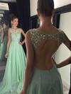 Open Back A-line Sweep Train Tulle Chiffon with Beading Best Prom Dresses #PDS020102439