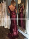 Scoop Neck Sequined Sweep Train Sheath/Column Backless Short Sleeve Prom Dress #PDS020102573