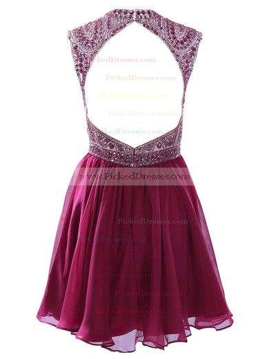 High Neck A-line Chiffon Short/Mini Crystal Detailing Junior Prom Dresses #PDS020102575
