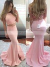 Two Piece Trumpet/Mermaid Sweep Train Appliques Lace Halter Prom Dress #PDS020102607